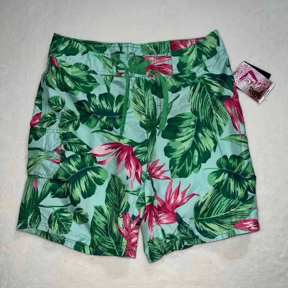 Kanu Surf Misses Hayley‎ Board Shorts Green Tropical Print Size 8 Beach Resort